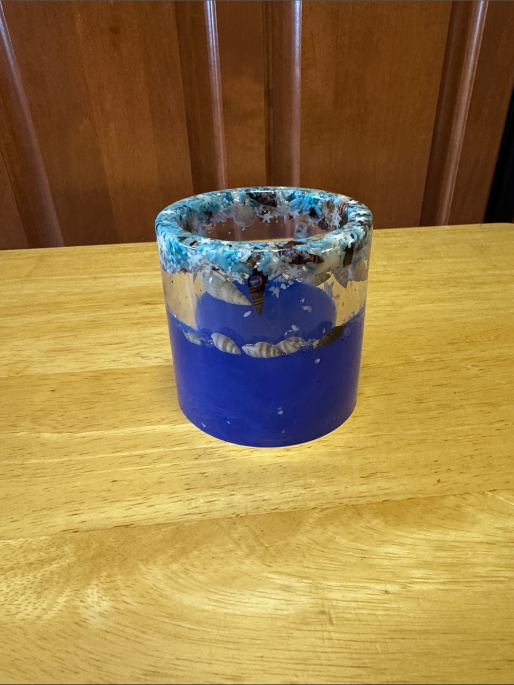 Blue and Teal Resin Ocean Candle Holder - Home Art. Homemade